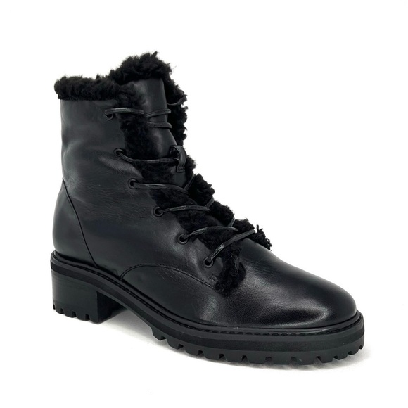 Schutz Stephan Boots Size 8.5 Black Leather Ankle Booties Faux Shearling  New - Picture 1 of 8